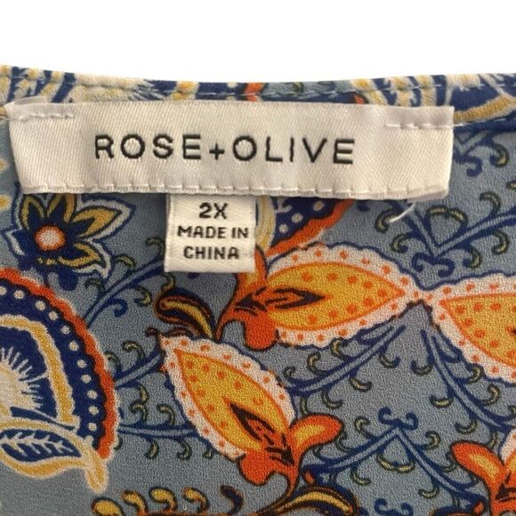 Rose + Olive Floral Boho Pullover Blouse Top Women’s Plus Size 2X - Picture 3 of 5